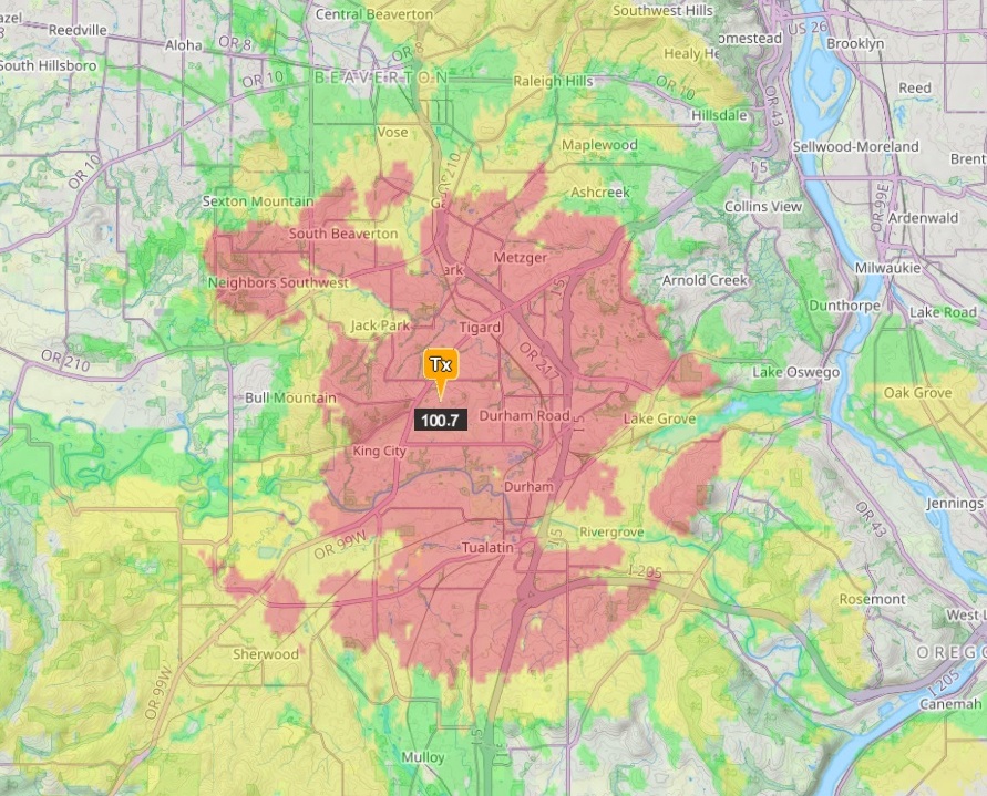 Approximate 100.7 FM Coverage